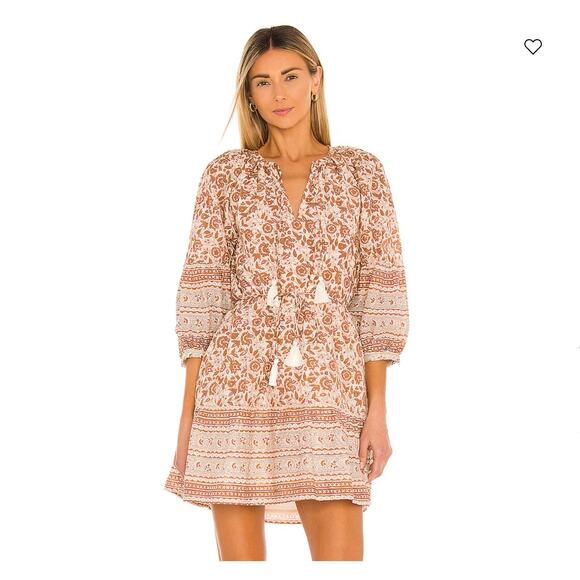 Cleobella Rosy Mini Dress SZ LARGE Tamil Block Print Peasant Bohemian $198 EUC - Picture 1 of 15